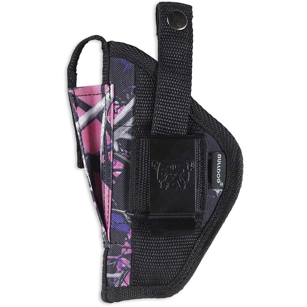 https3A2F2Fmedia.chattanoogashooting.com2Fimages2Fproduct2FJZFSN24MDG2FJZFSN-3_2.jpg Bulldog Extreme Handgun Holster with Belt Loop and Clip for Small Frame Revolvers with 2-2.5" Barrels Muddy Girl Pink Camo Ambi - Image 1