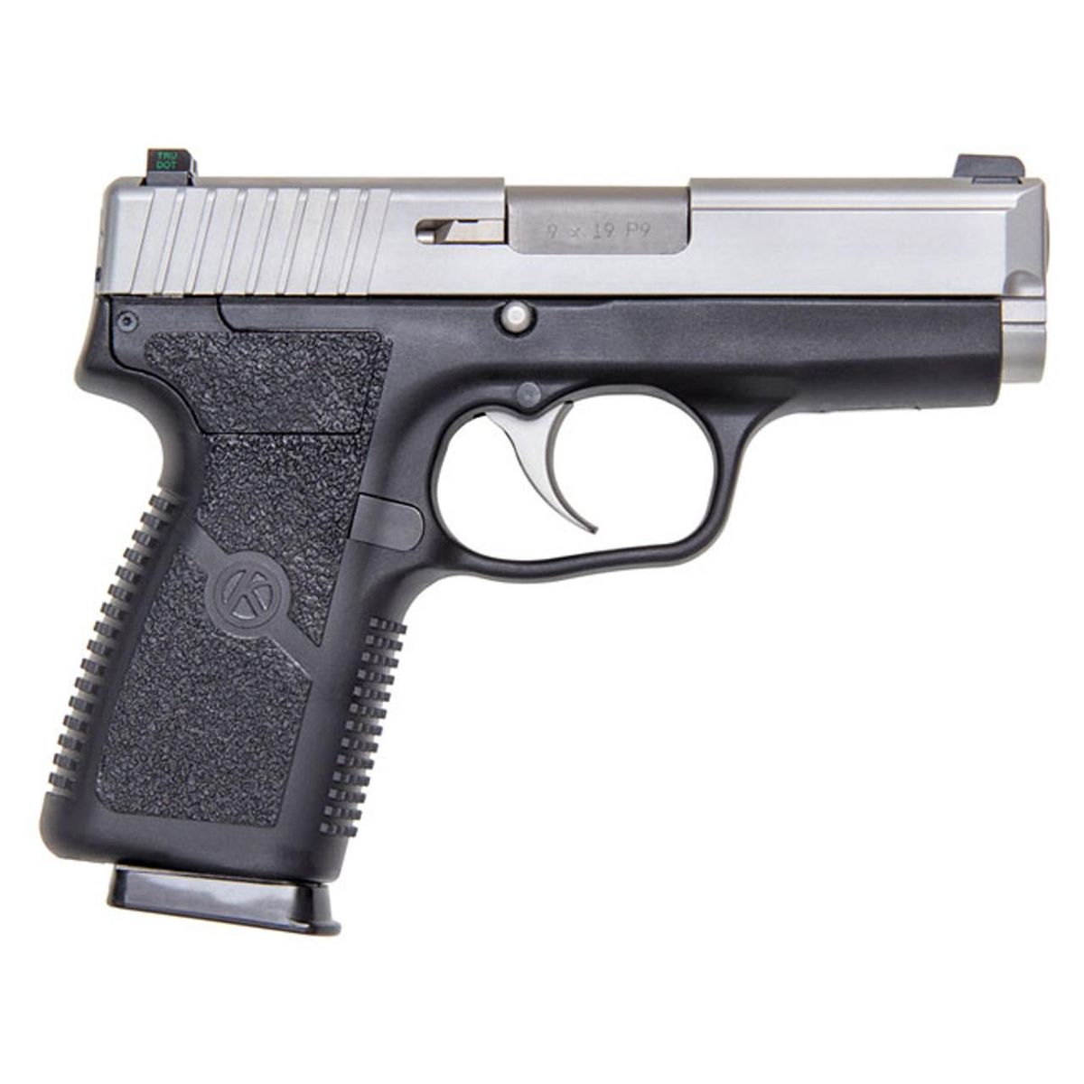 https3A2F2Fmedia.chattanoogashooting.com2Fimages2Fproduct2FKZKP9093NA2FKZKP9093NA1.jpg Kahr P9 Handgun 9mm Luger 7rd(2)&8rd(1) Magazines 3.6" Barrel Stainless Slide/Black Grip Night Sights CA Compliant - Image 1