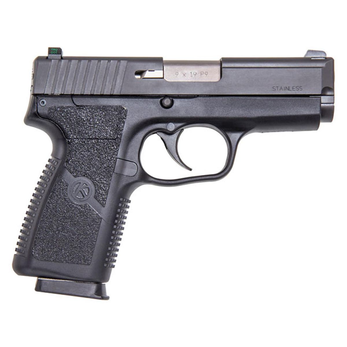 https3A2F2Fmedia.chattanoogashooting.com2Fimages2Fproduct2FKZKP9094NA2FKZKP9094NA_1.jpg Kahr P9 Handgun 9mm Luger 7rd(2)&8rd(1) Magazines 3.6" Barrel Black Slide/Black Grip Night Sights CA Compliant - Image 1