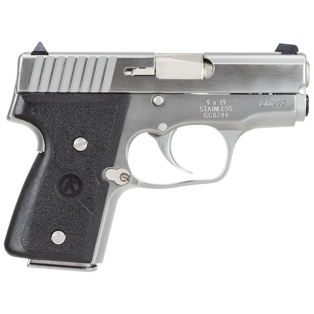 https3A2F2Fmedia.chattanoogashooting.com2Fimages2Fproduct2FKZM9098A2FKZM9098A-1.jpg Kahr Arms MK9 Elite Handgun 9mm Luger 6rd (2) & 7rd (1) Magazines 3" Barrel Silver wil Black Checkered Grip CA Compliant - Image 1