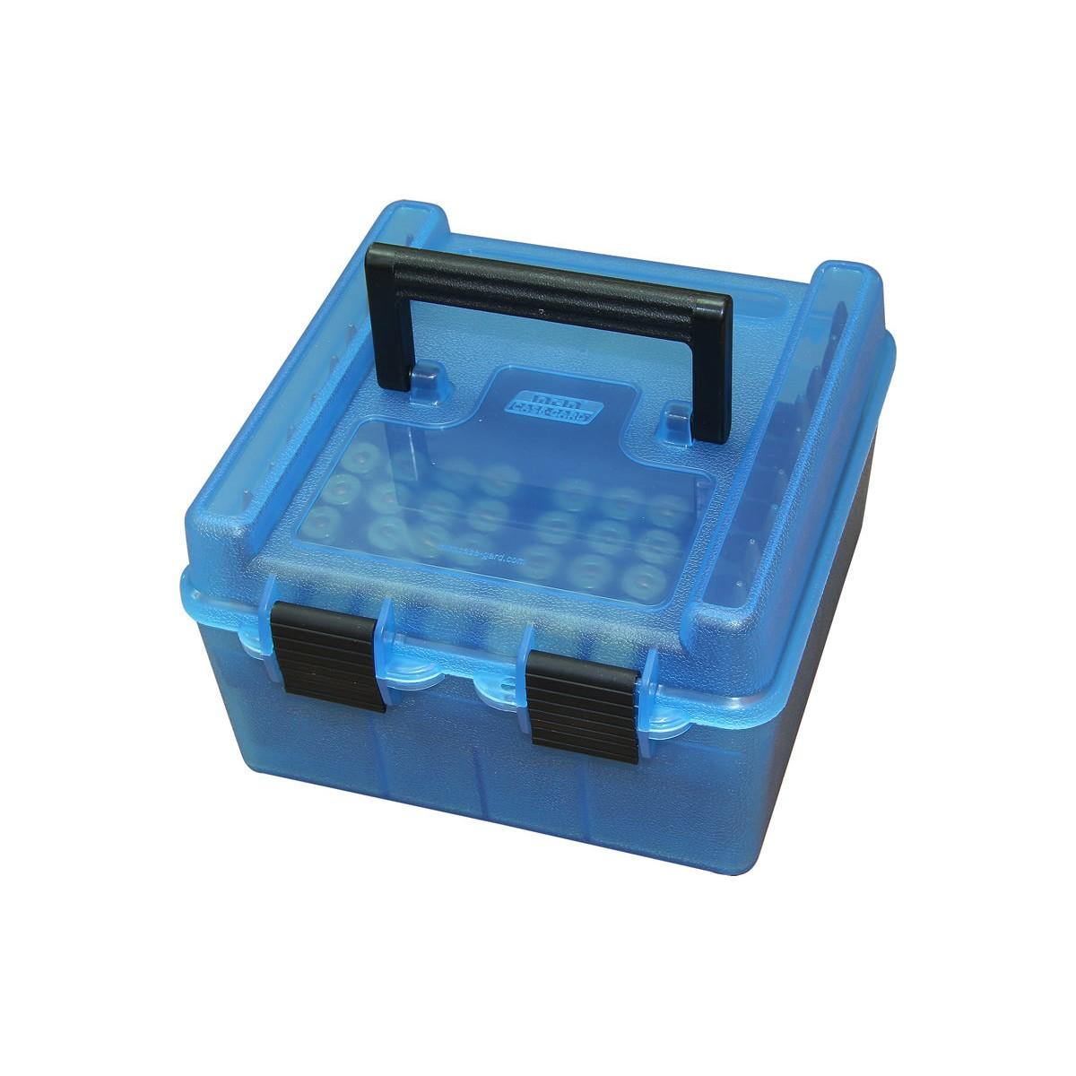 https3A2F2Fmedia.chattanoogashooting.com2Fimages2Fproduct2FMTR100242FMTR100241.jpg MTM Flip Top Ammo Box for 22-250/.243/.308 Win/.220 Swift 100 Rounds Clear Blue - Image 1