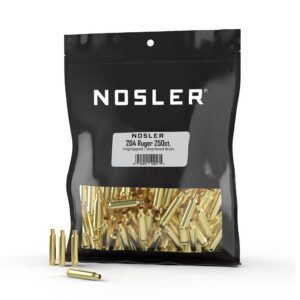 Nosler Unprimed Unprepped Brass Rifle Cartridge Cases .204 Ruger 250/ct (BULK)