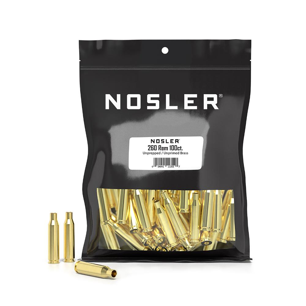 https3A2F2Fmedia.chattanoogashooting.com2Fimages2Fproduct2FNO113552FNO11355-1.jpg Nosler Unprimed Unprepped Brass Rifle Cartridge Cases .260 Rem NOS HS 100/ct (BULK) - Image 1