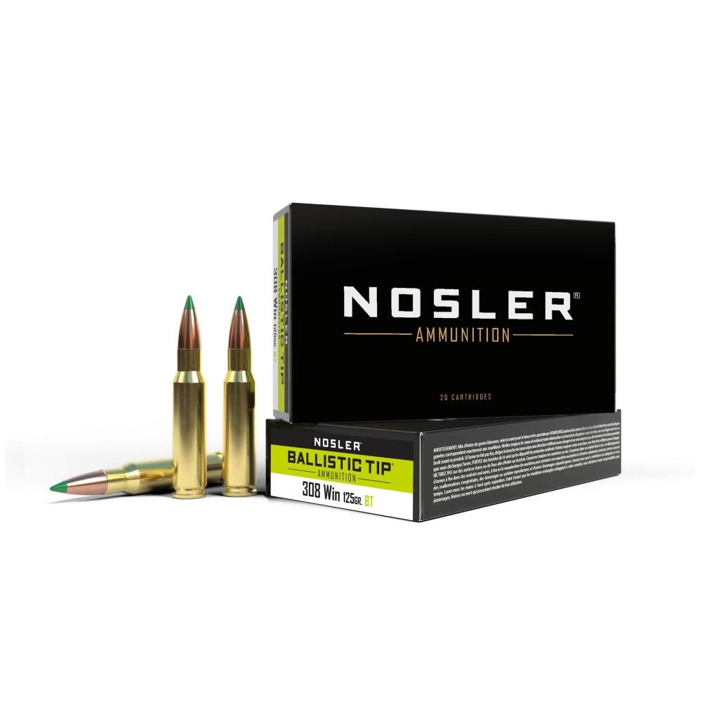 https3A2F2Fmedia.chattanoogashooting.com2Fimages2Fproduct2FNO400612FNO40061-1.jpg Nosler Ballistic Tip Hunting Rifle Ammunition 308 Win 125gr PT 3100 fps 20/ct - Image 1
