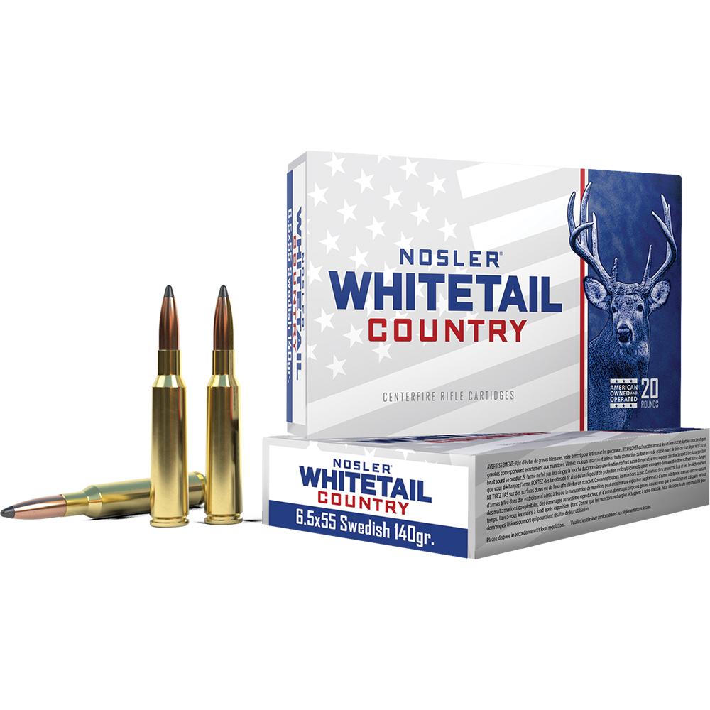 https3A2F2Fmedia.chattanoogashooting.com2Fimages2Fproduct2FNO401072FNO40107-1.jpg Nosler Whitetail Country Rifle Ammunition 6.5x55mm Swedish Mauser 140gr JSP 2600 fps 20/ct - Image 1