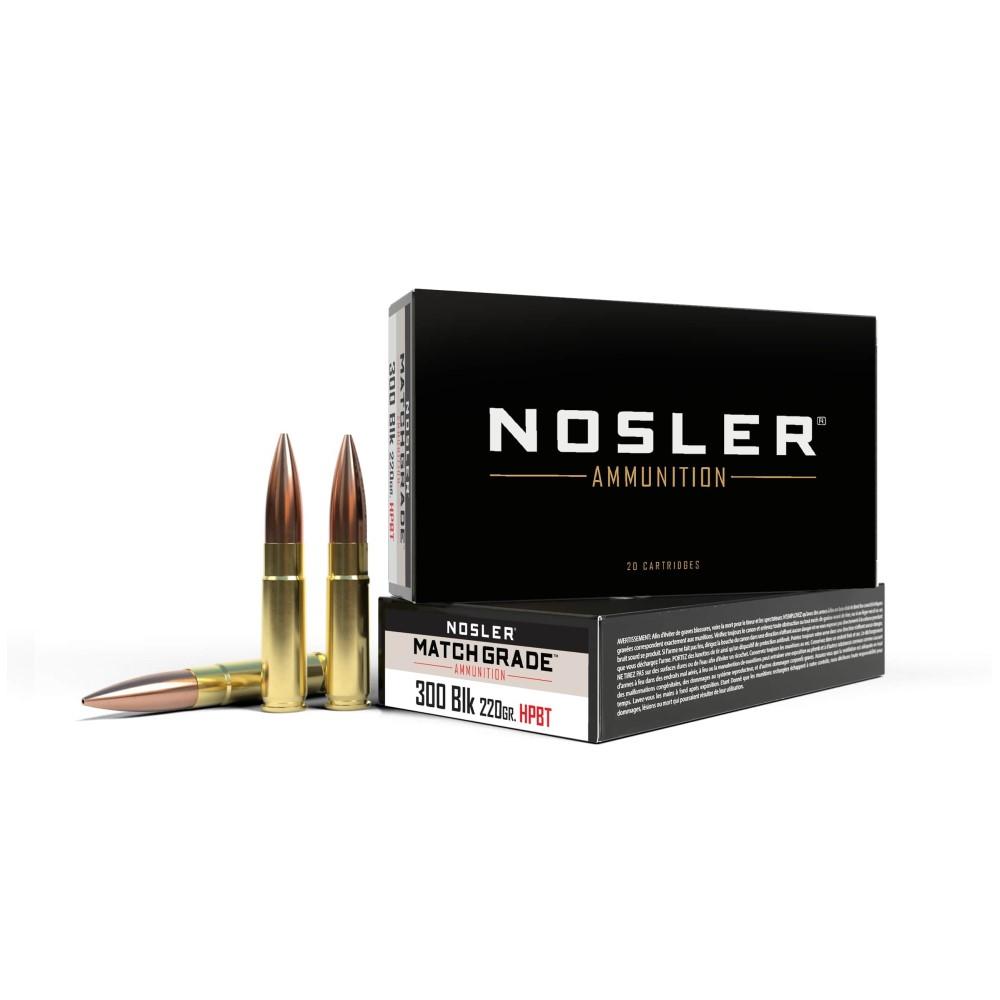 https3A2F2Fmedia.chattanoogashooting.com2Fimages2Fproduct2FNO512752FNO51275-1.jpg Nosler Match Grade Suppressor Ready Subsonic Rifle Ammunition 300 Blackout 220gr 1020 fps 20/ct - Image 1