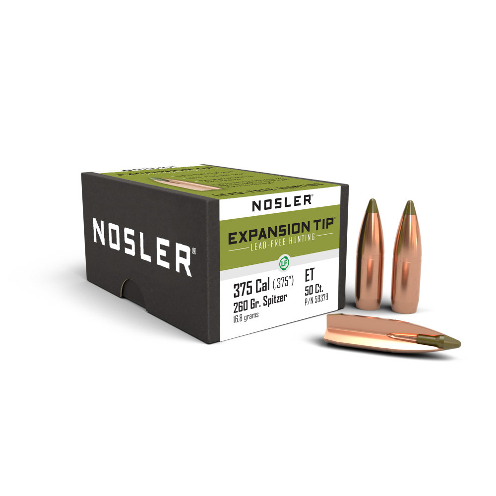 https3A2F2Fmedia.chattanoogashooting.com2Fimages2Fproduct2FNO593792FNO59379-1.png Nosler E-Tip Lead Free Rifle Bullets .375 Cal .375" 260 gr SPTZ ETIP 50/ct - Image 1