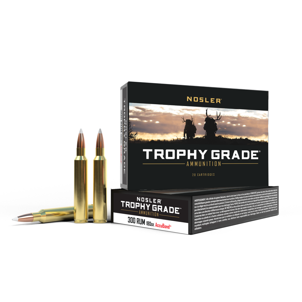 https3A2F2Fmedia.chattanoogashooting.com2Fimages2Fproduct2FNO600652FNO60065-1.png Nosler Accubond Trophy Grade Rifle Ammunition .300 RUM 180 gr PT 3250 fps 20/ct - Image 1