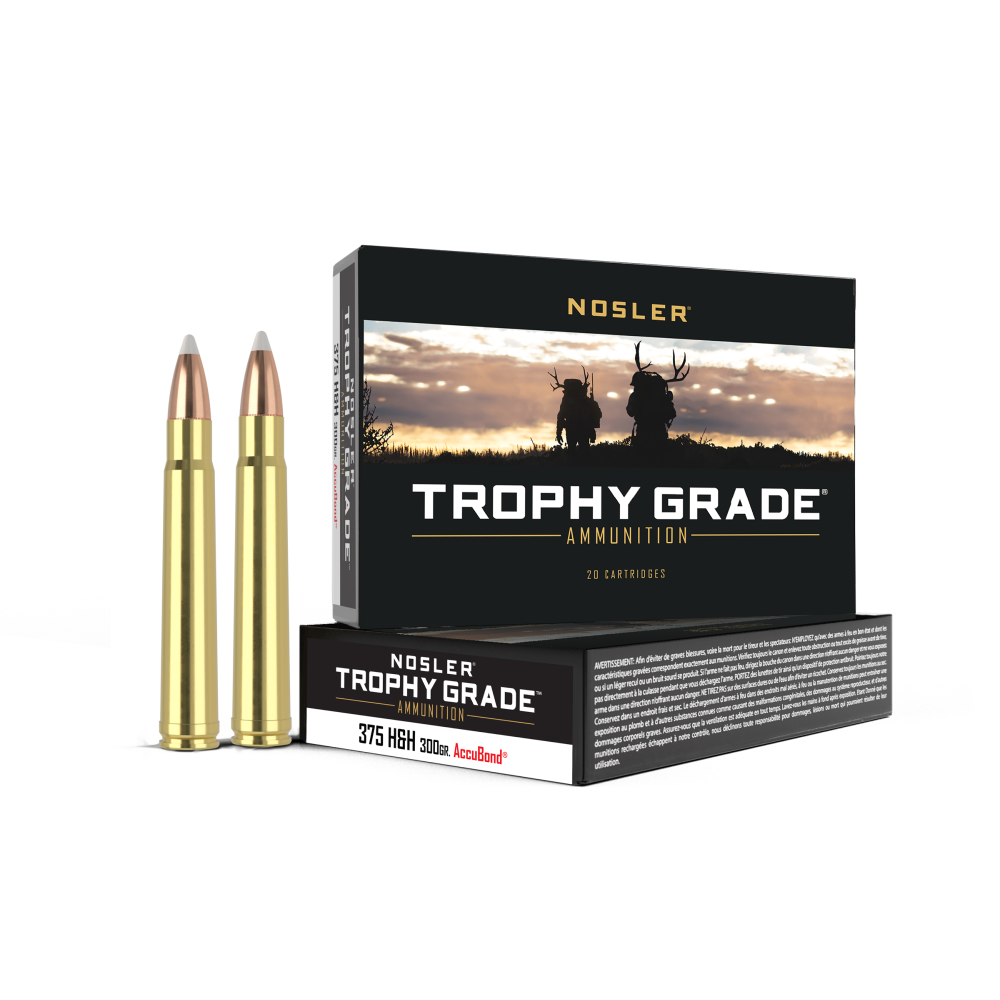 https3A2F2Fmedia.chattanoogashooting.com2Fimages2Fproduct2FNO600702FNO60070-1.png Nosler Accubond Trophy Grade Rifle Ammunition .375 H&H Mag 300 gr PT 2400 fps 20/ct - Image 1