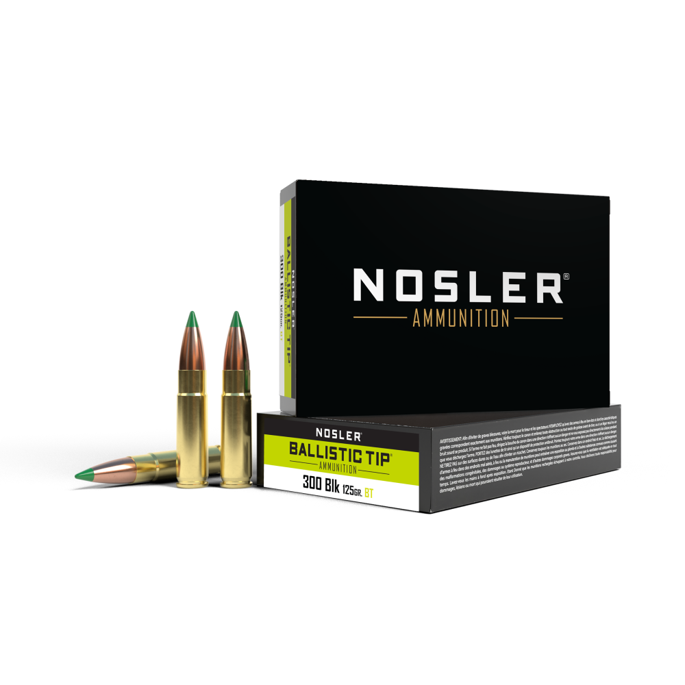 https3A2F2Fmedia.chattanoogashooting.com2Fimages2Fproduct2FNO610322FNO61032-1.png Nosler Ballistic Tip Hunting Rifle Ammunition .300 AAC Blackout 125gr PT 2250 fps 20/ct - Image 1