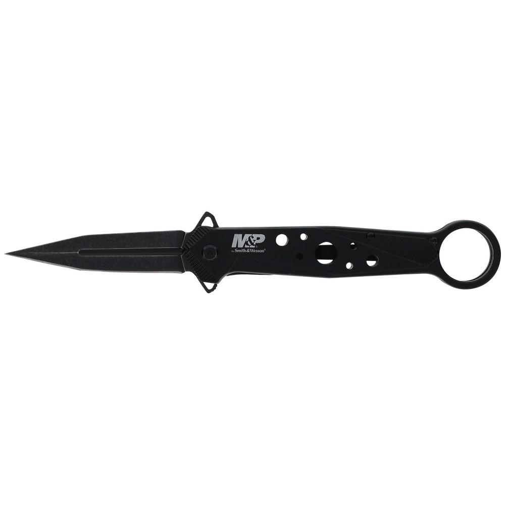 https3A2F2Fmedia.chattanoogashooting.com2Fimages2Fproduct2FPF11931832FPF1193183-1.jpg Smith & Wesson M&P Folding Knife Dagger Blade Black - Image 1