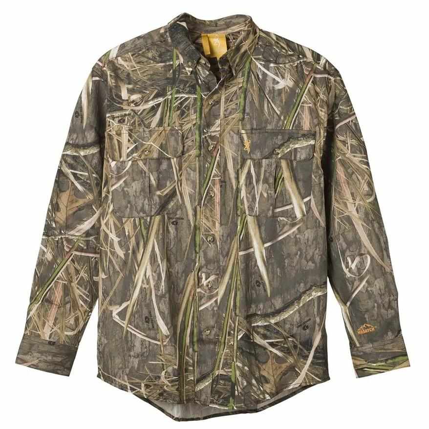 https3A2F2Fmedia.chattanoogashooting.com2Fimages2Fproduct2FQH30178059012FQH30178059.jpg Browning Wasatch-CB Shirt Button-Front 2 Pocket Mossy Oak Shadow Grass Habitat S - Image 1