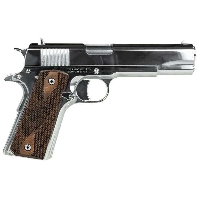 https3A2F2Fmedia.chattanoogashooting.com2Fimages2Fproduct2FSD101005132FSD10100513-1.jpg SDS Imports Tisas 1911A1 Regulator Handgun 38 Super or 9mm Luger 9rd Magazines(both Calibers) 5" Barrels Chrome Finish with Wood Grips - Image 1