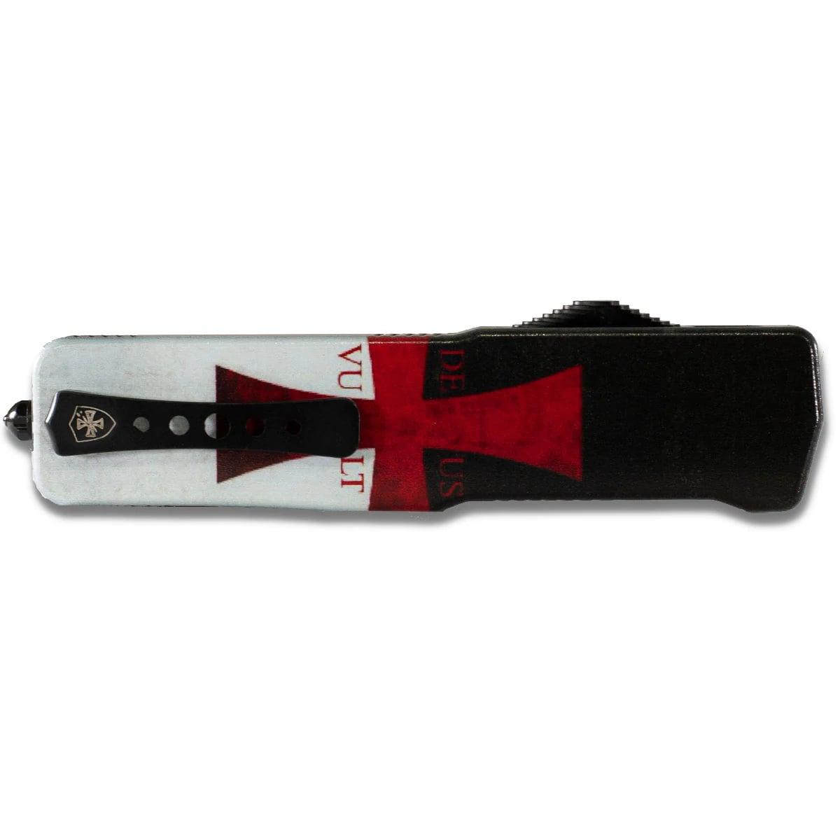 https3A2F2Fmedia.chattanoogashooting.com2Fimages2Fproduct2FTKMZTK4212FTKMZTK421.jpg Templar Knives Premium Weighted Automatic Knife 3" Serrated Dagger Blade Templar Flag - Image 1
