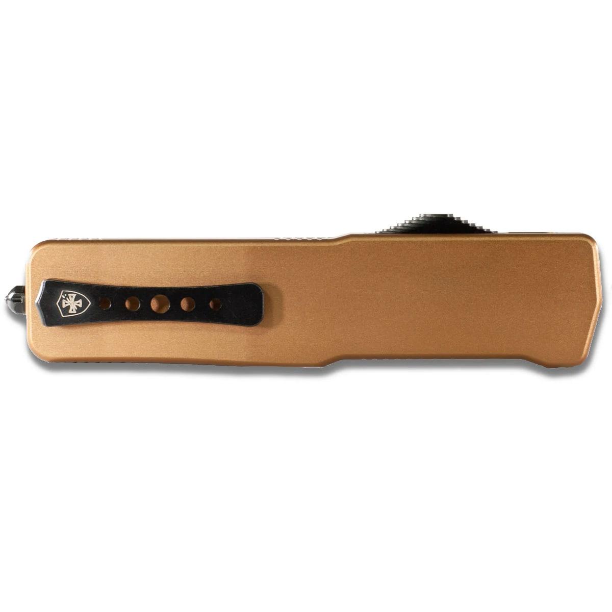https3A2F2Fmedia.chattanoogashooting.com2Fimages2Fproduct2FTKSAAB3212FTKSAAB321.jpg Templar Knives Premium Lightweight Anodized Bronze Small Automatic Knife 3" Drop Point Blade Bronze - Image 1