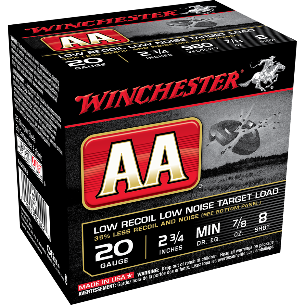 https3A2F2Fmedia.chattanoogashooting.com2Fimages2Fproduct2FWNAA20FL82FWNAA20FL8-1.png Winchester AA Target 20 ga 2 3/4" 1-1/2 dr 7/8 oz #8 980 fps - 25/ct - Image 1