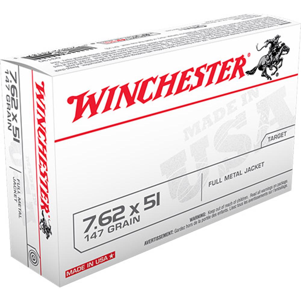 https3A2F2Fmedia.chattanoogashooting.com2Fimages2Fproduct2FWNQ31302FWNQ3130-1.jpg Winchester USA Rifle Ammunition 7.62 Nato 147 gr FMJ 20/ct - Image 1