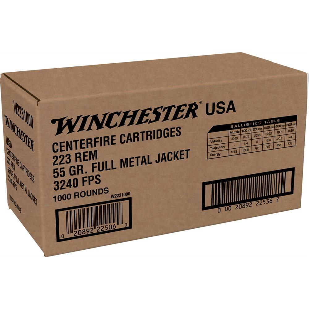 https3A2F2Fmedia.chattanoogashooting.com2Fimages2Fproduct2FWNW22310002FWNW2231000-2_1.jpg Winchester USA Lake City Rifle Ammunition .223 Rem 55 gr. FMJ 3240 fps 1000/ct (Bulk) - Image 1