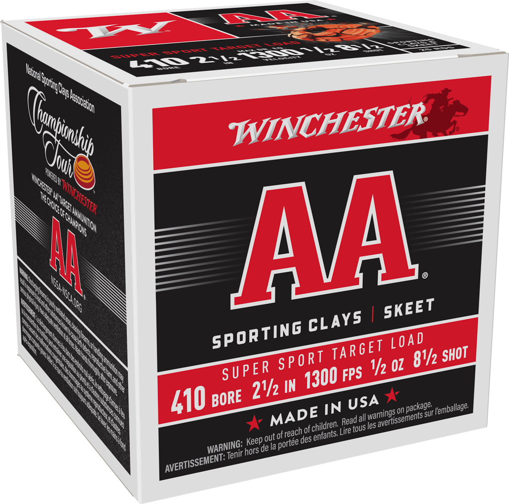 image-full-5050-61b39a22caef44137a005d6d6a829735.png WINCHESTER AA SUPER SPORT 410GA 2 1/2" 1/2 OZ #8.5 25RD BX 250RD CASE - Image 1