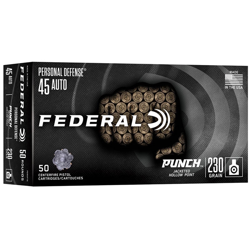 image-full-7695-f7e1a24a25f7be823f3fd0873aad0a51.jpg FEDERAL 45 AUTO 230GR PUNCH JHP 50RD/BX 10BX/CS - Image 1