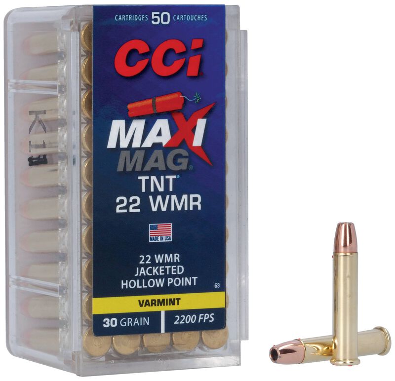 image-full-7970-064a9ce8a5d5327e4140256be32de835.jpg CCI 22 WMR MAXI MAG 30GR TNT JHP 50 RD/BX 40 BX/CS - Image 1