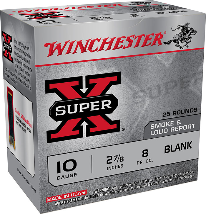 image-full-8078-d6e71c87833388b6f422cb4bf601d65f.jpg WINCHESTER 10 GA 2-7/8" SUPER-X BLANK – SMOKE & NOISE 25 RD/BX 10 BX/CS - Image 1