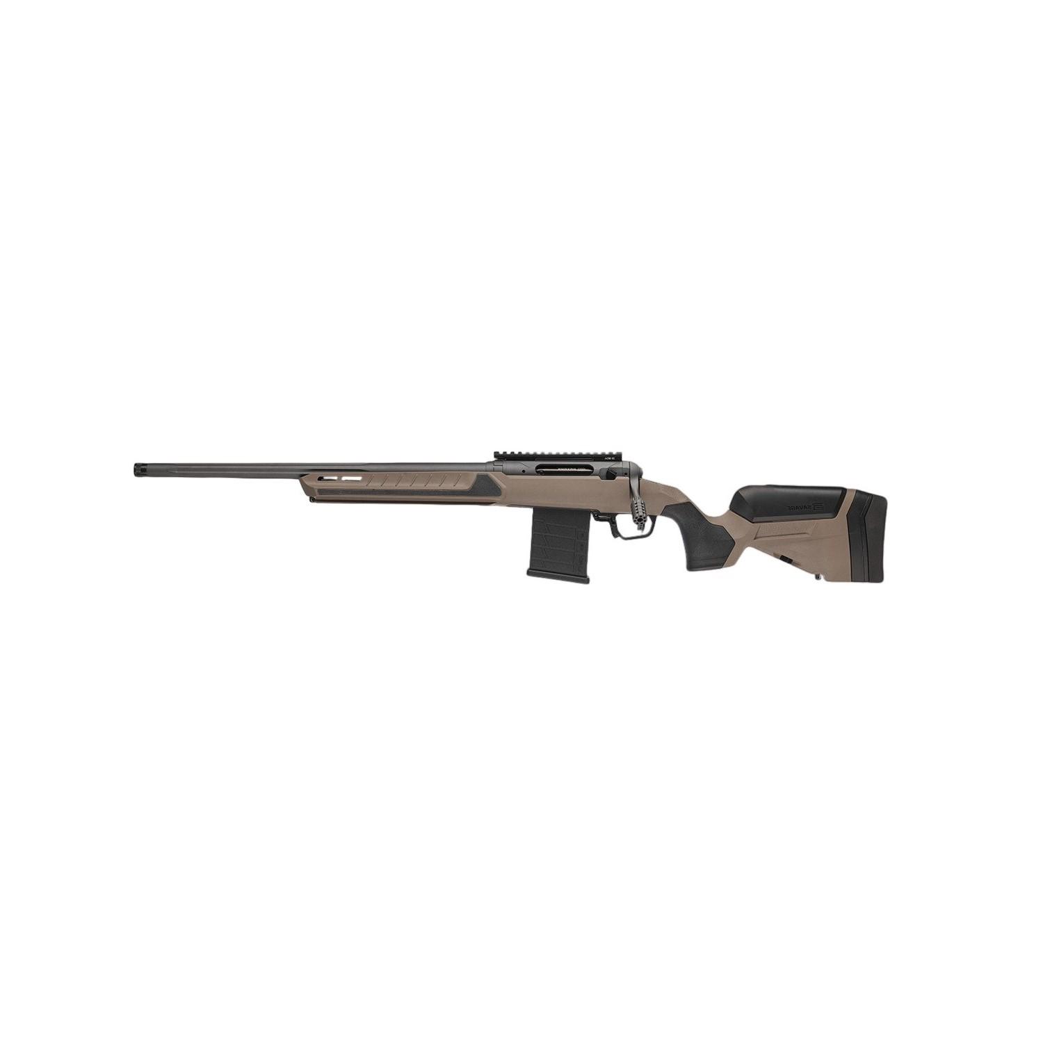 https3A2F2Fmedia.chattanoogashooting.com2Fimages2Fproduct2FBV326882F110-core-tactical-right_1.jpg Savage 110 Core Tactical Left Hand Rifle 6.5 Creedmoor 10rd Magazine 24" Platinum Cerakoted Fluted Threaded Barrel Tan Stock - Image 1