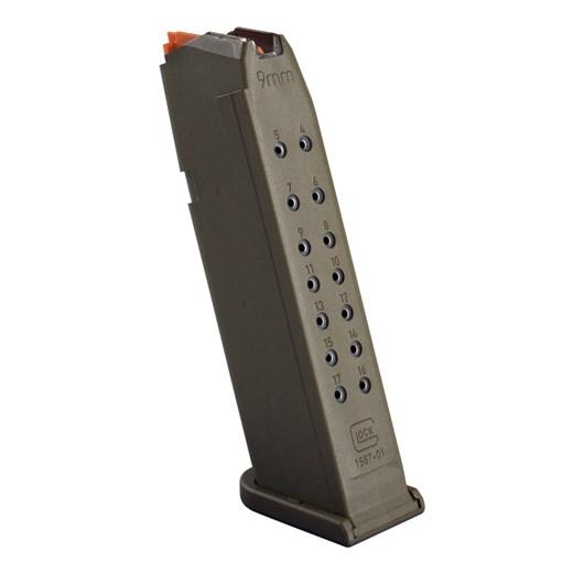 https3A2F2Fmedia.chattanoogashooting.com2Fimages2Fproduct2FGL474582FGL47458.jpg Glock Gen5 Factory Magazine G17 G17L G19 G26 G34 9mm Luger - OD Green 17/rd - Image 1