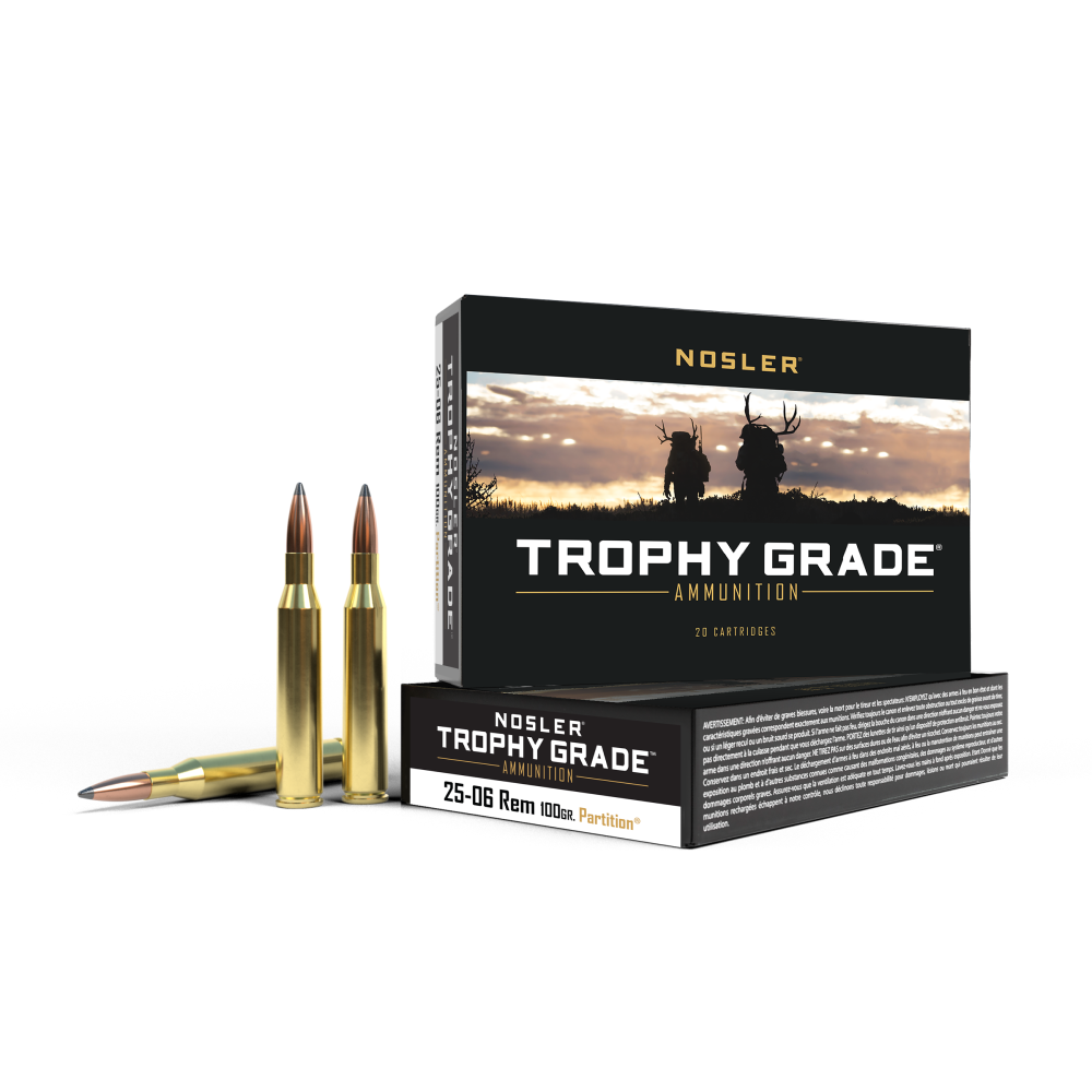 https3A2F2Fmedia.chattanoogashooting.com2Fimages2Fproduct2FNO600052FNO60005-1 Nosler Partition Trophy Grade Rifle Ammunition 25-06 Rem 100 gr PSP 3300 fps 20/ct