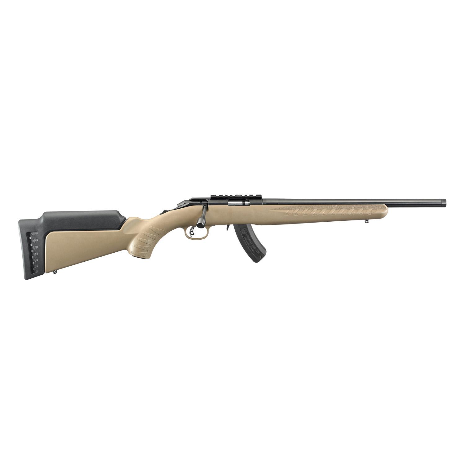 https3A2F2Fmedia.chattanoogashooting.com2Fimages2Fproduct2FUR83702FUR83702.jpg Ruger American Rimfire Rifle .22 WMR 15rd Magazine(1) 16" Threaded Barrel FDE Synthetic Stock - Image 1