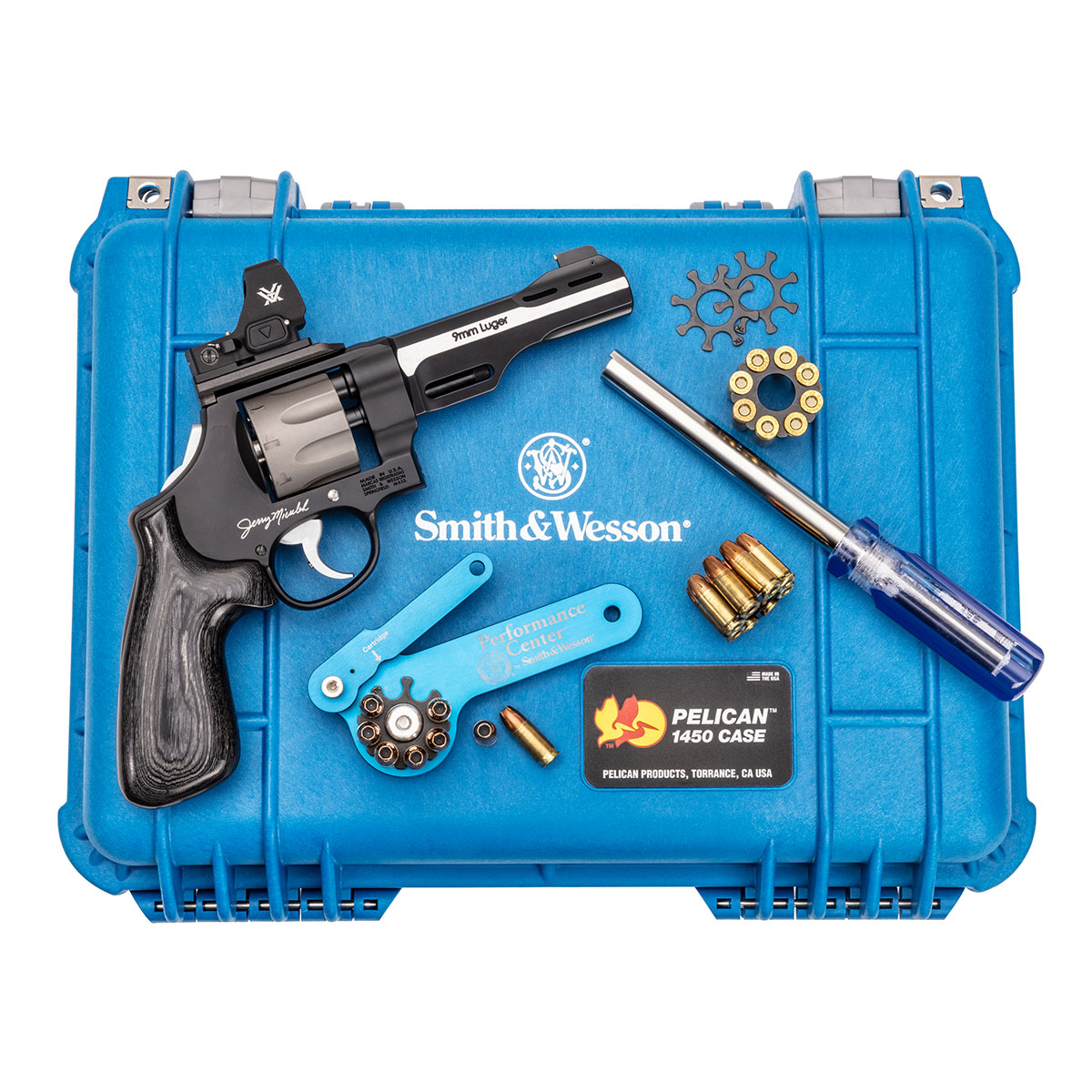 image-full-7067-41bf5fc45186324dea44bd5ccf7ac7ac.jpg SMITH & WESSON PC MODEL 327 WR JERRY MICULEK 9MM REV 5" 8RD D/A SCANDIUM FRAME, VORTEX RED DOT - Image 1