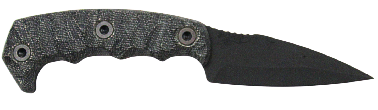 image-full-7275-8fc2ac2de724351435c2348257f77367.png HALF FACE BLADES HUMINT 3" BLADE, 8"OA, CPM S45VN STEEL, ARMOR BLK, GRY MICARTA GRIP - Image 1