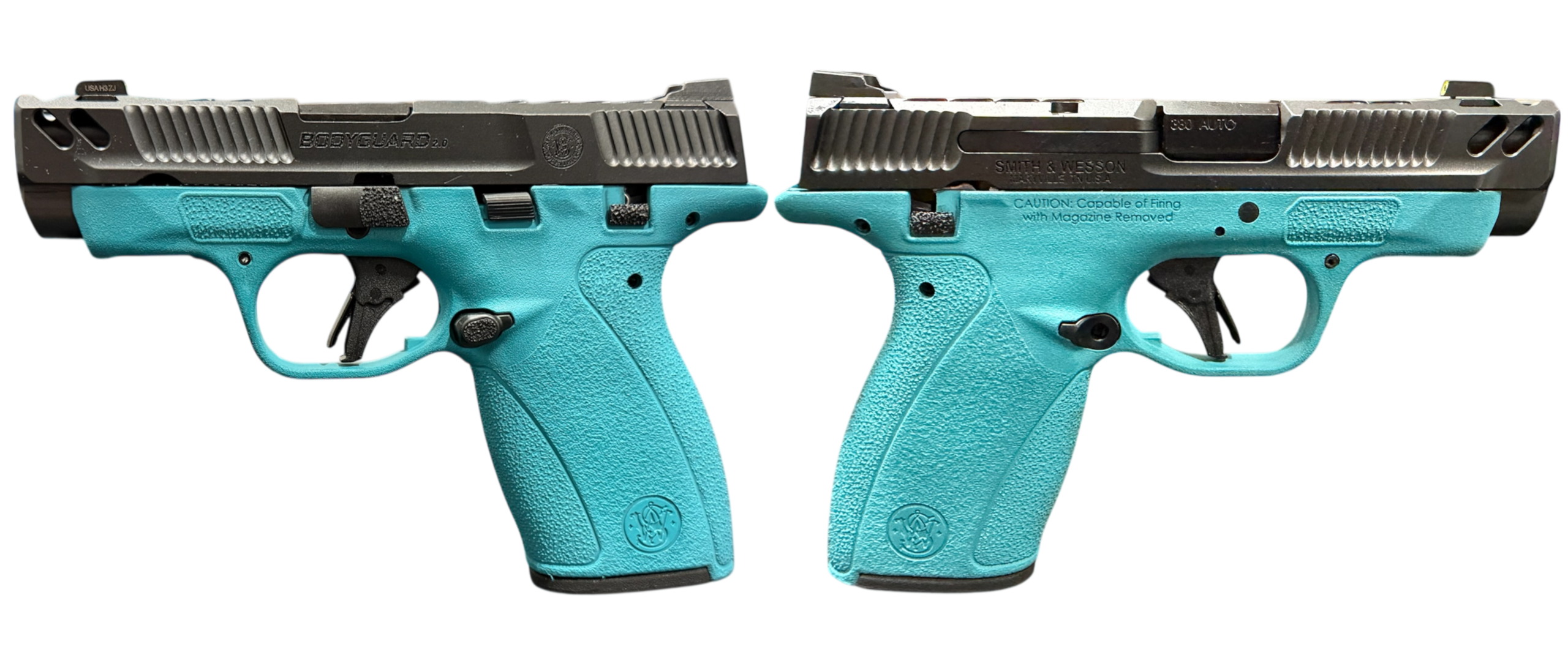 image-full-86447-73442c12b530c9879caba36ebc42df5c.png SMITH & WESSON PC BODYGUARD 2.0 CARRY COMP AZTEC TEAL FRM 380ACP PISTOL 3.1" M.S 1-10RD, 1-12RD MAG - Image 1