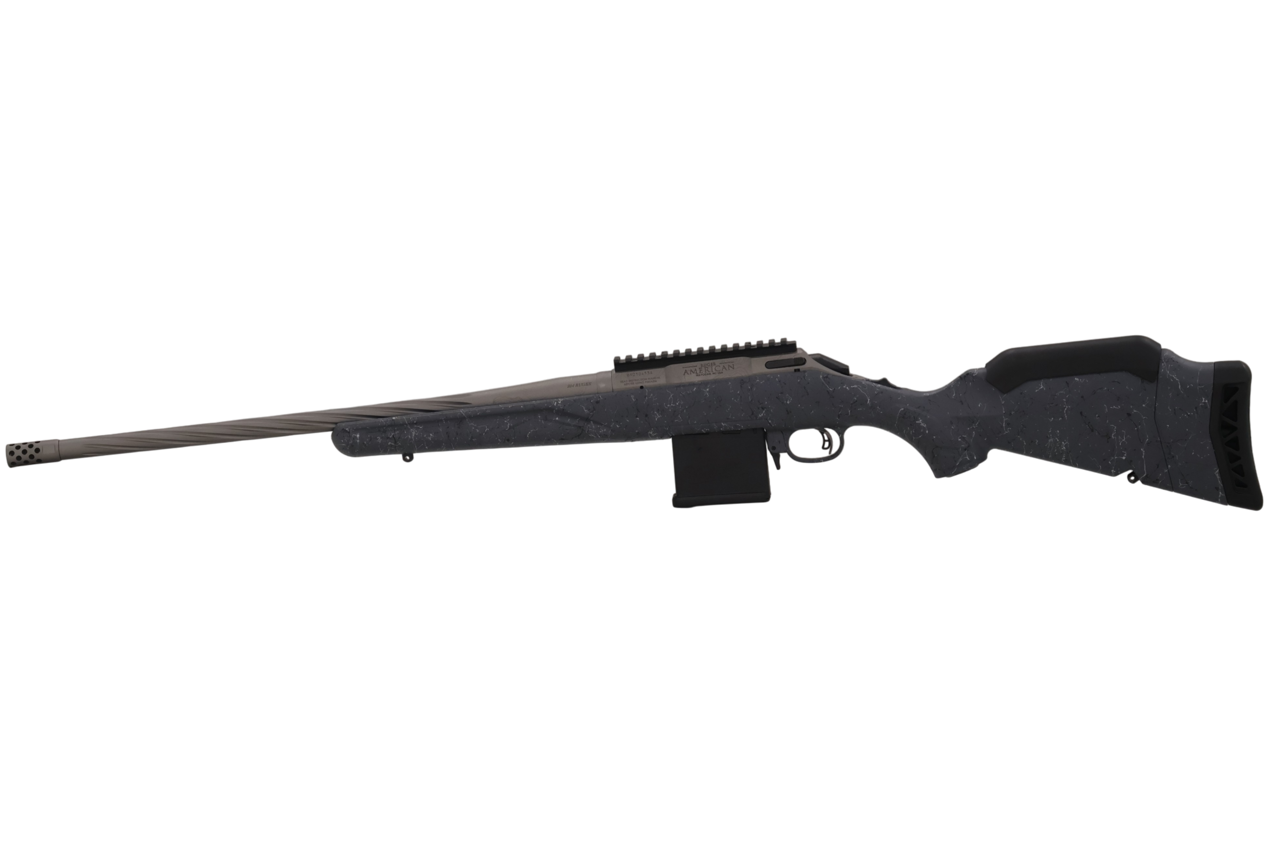 image-full-86767-0a8624c3270f92851eed45b2d2f85921.png RUGER AMERICAN G2 WILDERNESS TOPO 204 RUGER RFL 20" SPIRAL FLUTD, GRAY SPLATTER 10RD - Image 1