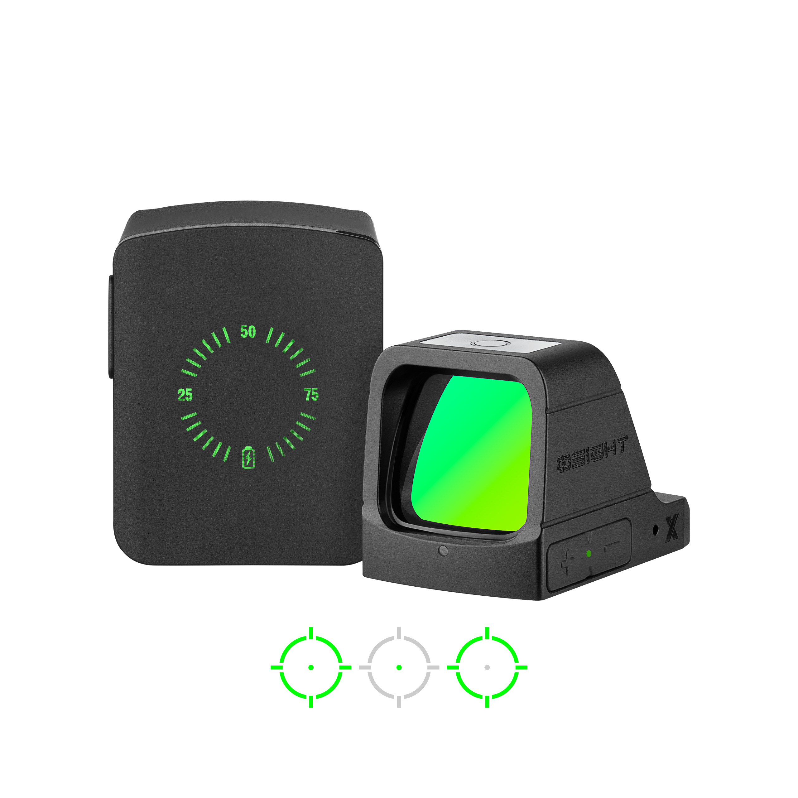 image-full-9302-74680efa6fd5a6df49e7fd2ce42dd2ea.jpg OSIGHT X 3MOA DOT + 32 MOA CIRCLE GREEN DOT SIGHT W/ CHARGING COVER, RMR FOOTPRINT BLACK - Image 1
