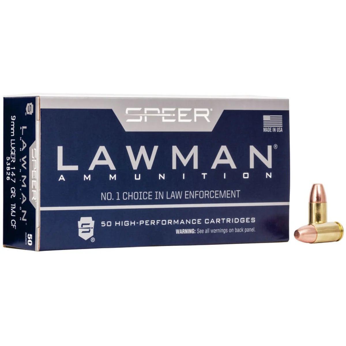 https3A2F2Fmedia.chattanoogashooting.com2Fimages2Fproduct2FCC538262F53826.jpg Speer Lawman Handgun Ammunition Clean-Fire 9mm Luger 147 gr. TMJ 985 fps 50/ct - Image 1