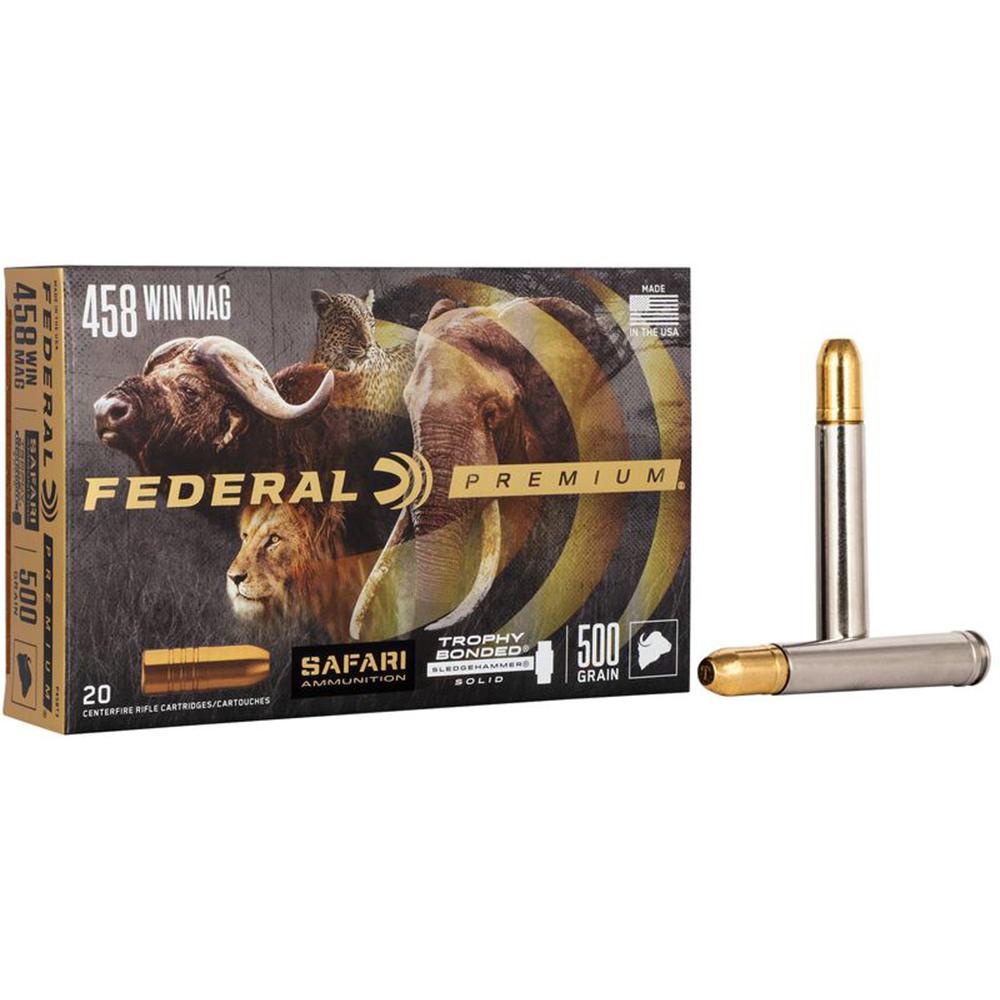 https3A2F2Fmedia.chattanoogashooting.com2Fimages2Fproduct2FFAP458T32FFAP458T3-1.jpg Federal Premium Cape-Shok Rifle Ammunition .458 Win Mag 500 gr TBSS 1950 fps - 20/ct - Image 1