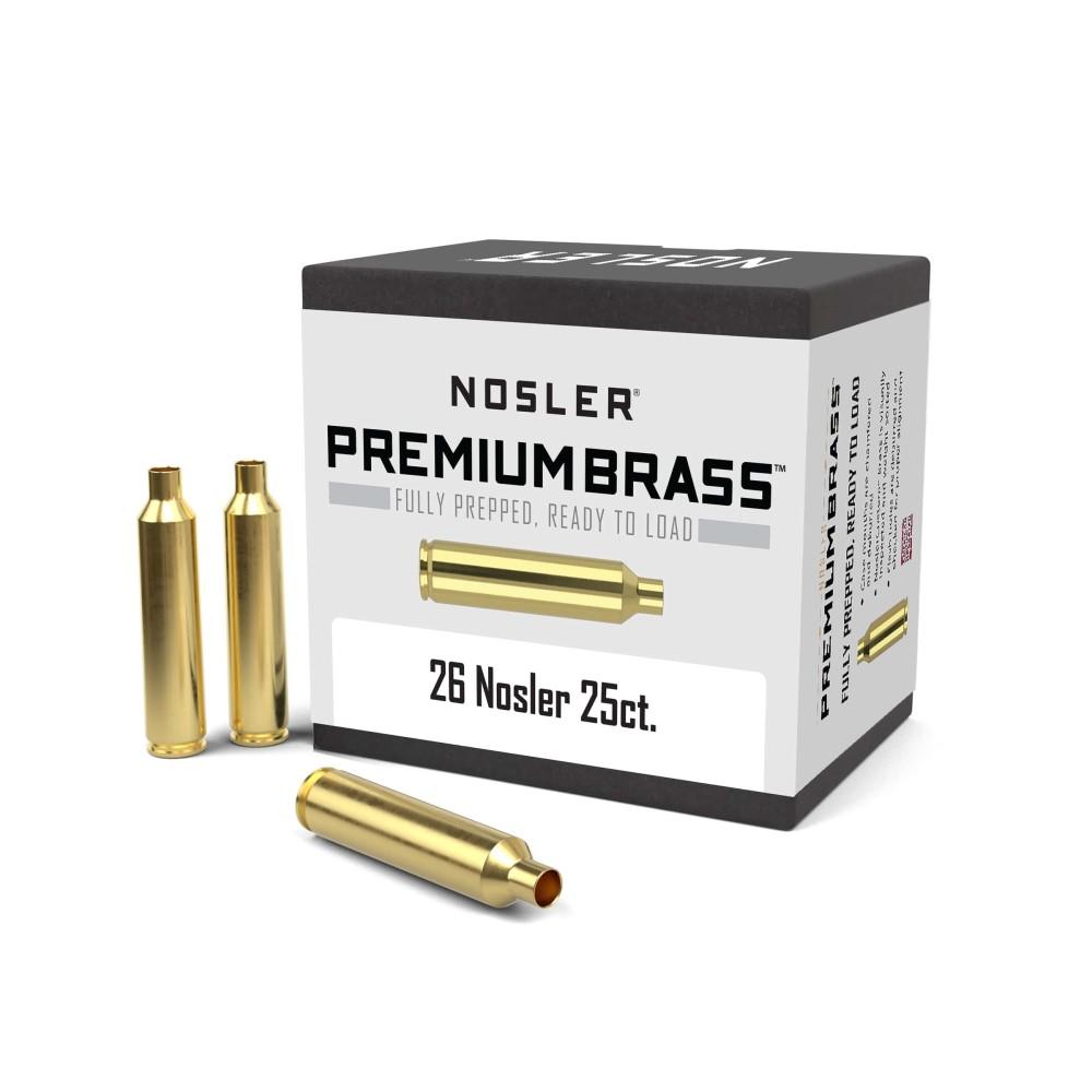 https3A2F2Fmedia.chattanoogashooting.com2Fimages2Fproduct2FNO101402FNO10140-1.jpg Nosler Unprimed Brass Rifle Cartridge Cases .26 Nosler 25/ct - Image 1