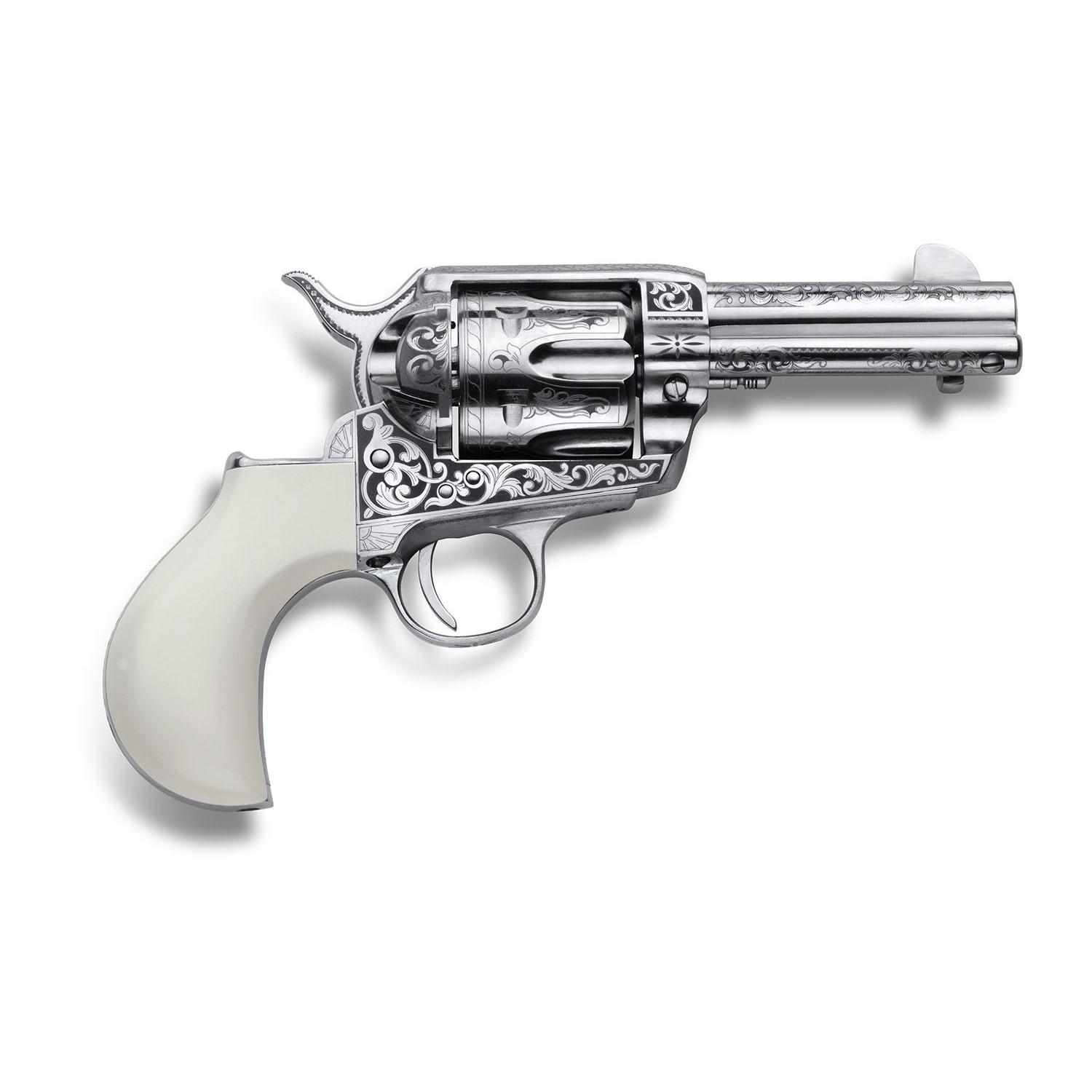 https3A2F2Fmedia.chattanoogashooting.com2Fimages2Fproduct2FOZPP346HUCKENG2Fhuckleberry.jpg Cimarron Firearms Huckleberry Handgun .45 Colt 6rd Capacity 3.5" Barrel Nickel Finish Poly Ivory Grip - Image 1