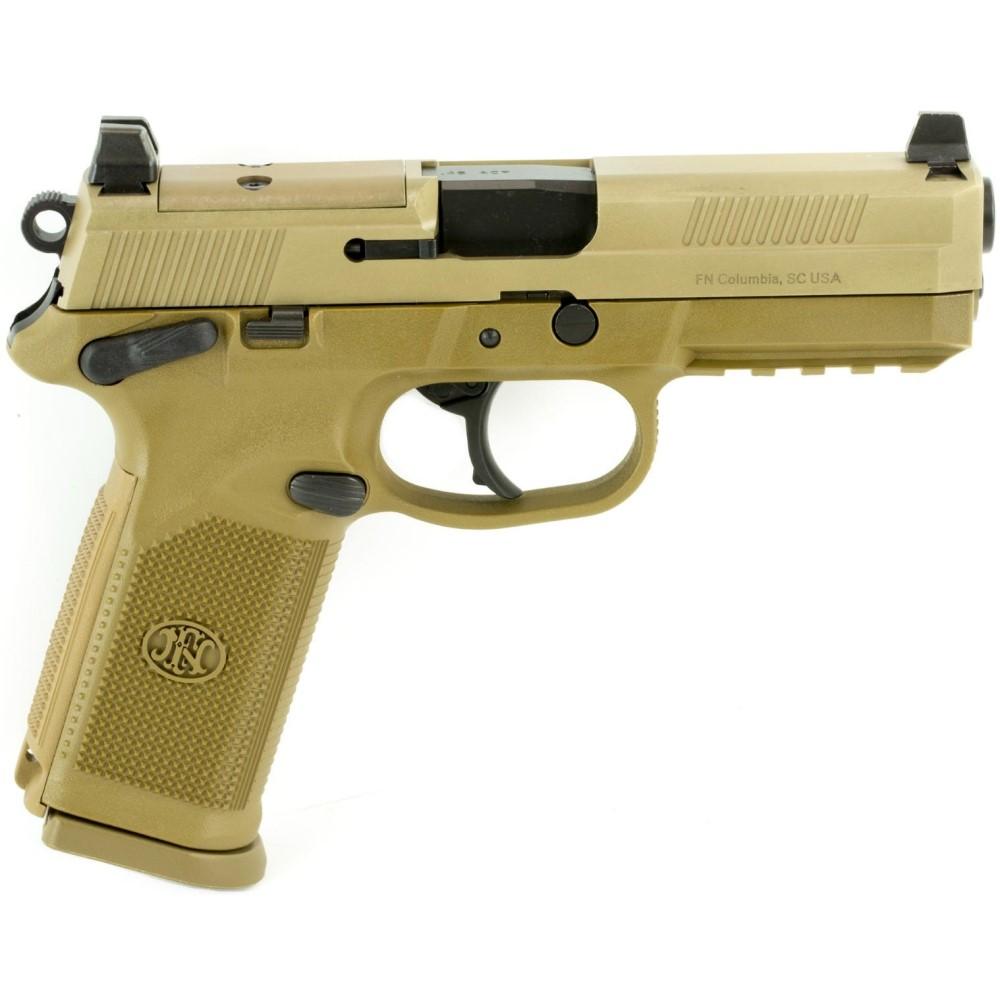 https3A2F2Fmedia.chattanoogashooting.com2Fimages2Fproduct2FRJ661002232FRJ66100223-1.jpg FN FNX-45 Tactical Handgun .45 ACP 10rd Magazines(2) 5.3" Barrel FDE Night Sights - Image 1