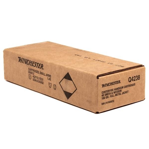 https3A2F2Fmedia.chattanoogashooting.com2Fimages2Fproduct2FWNQ4238C2FWNQ4238C_1.jpg Winchester USA Handgun Ammunition .40 S&W 180 gr FMJ 1020 fps 500/ct - Image 1