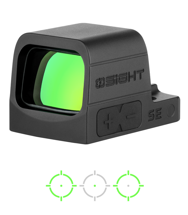 image-full-86528-98275983820f95ab48fd2371d498902f.png OSIGHT SE 2MOA DOT + 32MOA CIRCLE GREEN DOT SIGHT RMSc FOOTPRINT, BLACK - Image 1