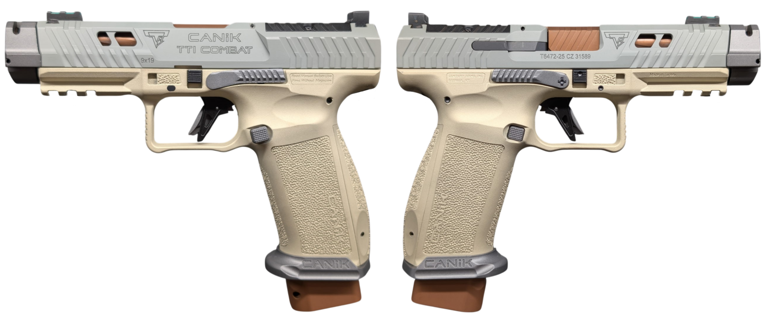 image-full-86596-28795dc13ab0225024211df34a5bc83f.png CANIK TTI COMBAT SUGA BEAR CHAMPAGNE/TUNGSTEN 9MM PISTOL 4.6" 2-18RD - Image 1