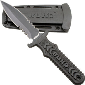 RUKO FIXED BLADE BOOT KNIFE 4" - SPEAR SERRATED CLAMSHELL